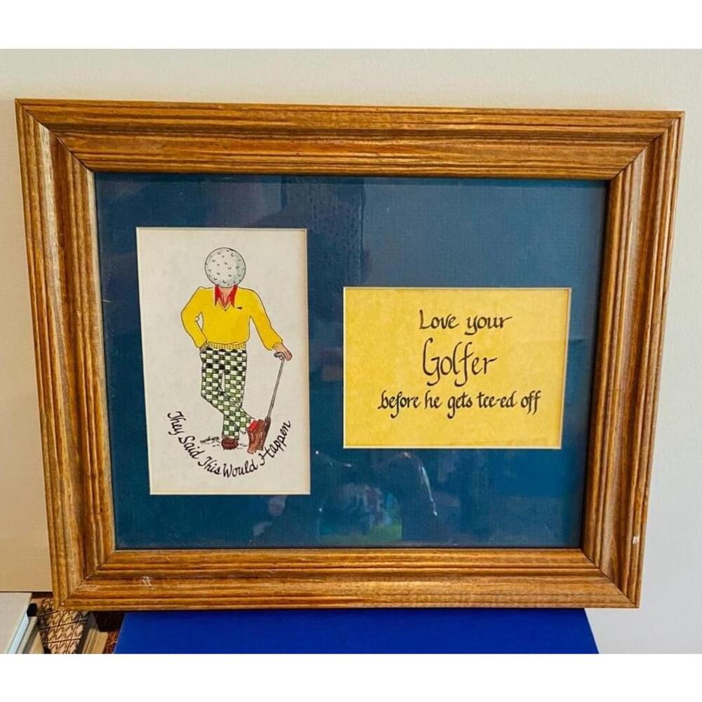 Vintage Golfer's Frame, Golf Clubs, Balls, Course